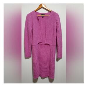 Classic Alpaca Purple Open Front Long Cardigan Sweater Size Medium Elevated